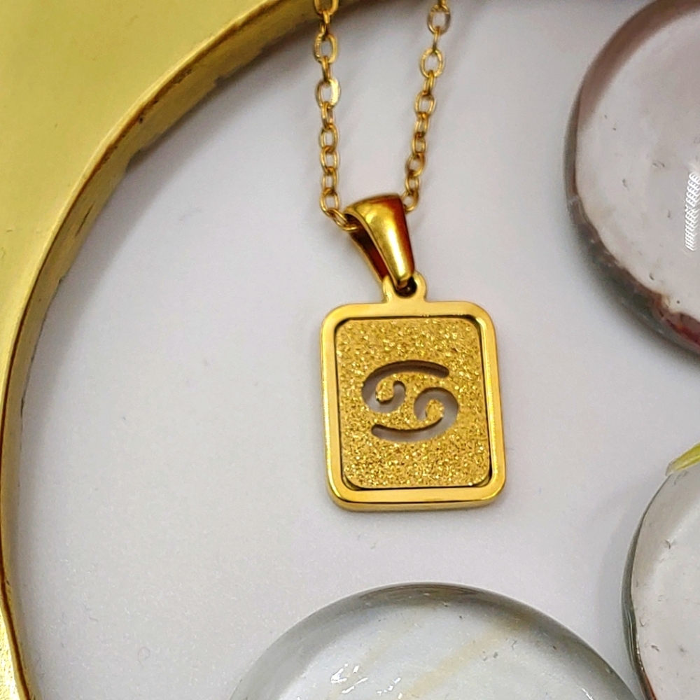 Dainty Zodiac Charm, ♋/Cancer, 18K GP Golden Glam Delicate Pendant Necklace